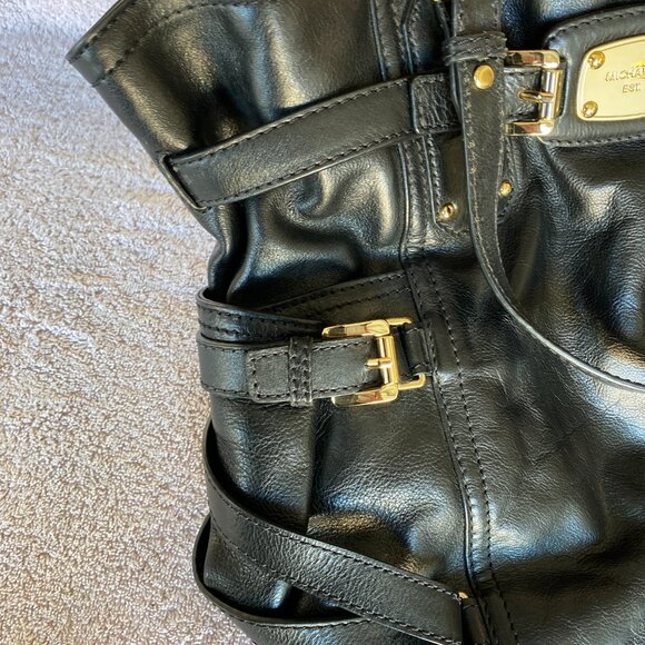 Michael Kors Black Leather Buckle Tote Bag with Gold Hardware - Picture 10 of 10